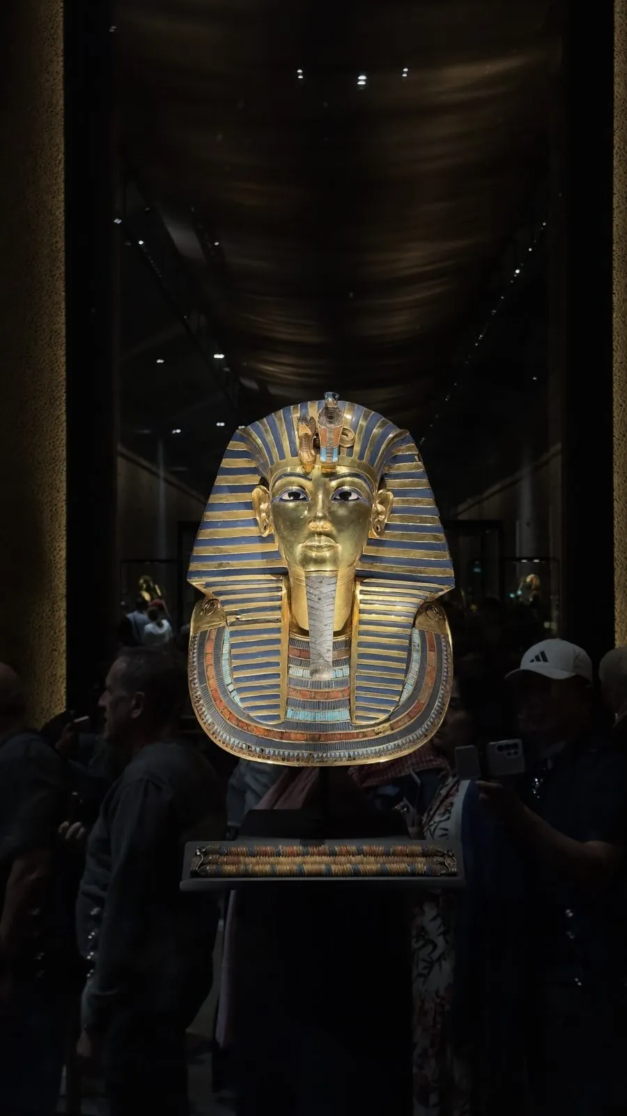 The mask, up close at the Grand Egyptian Museum