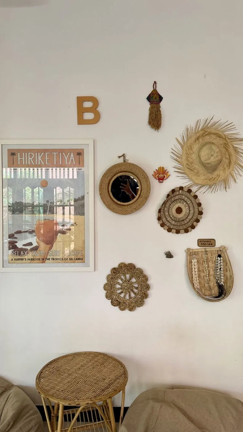 Hiriketiya poster and woven wall decor