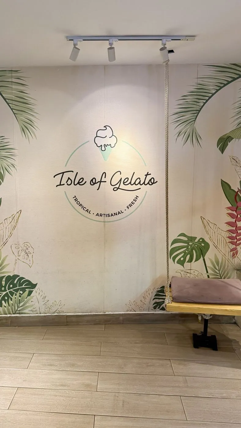 Tropical mural and rope swing inside Isle of Gelato