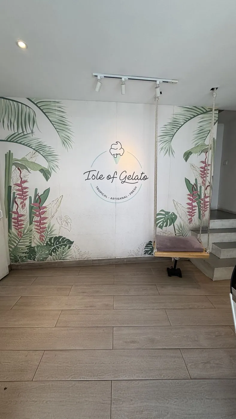The painted jungle wall and rope swing inside Isle of Gelato, Galle